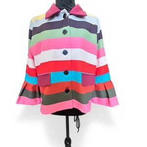 Uoozee Colorblock Striped Cropped Blazer Size L Statement Jacket